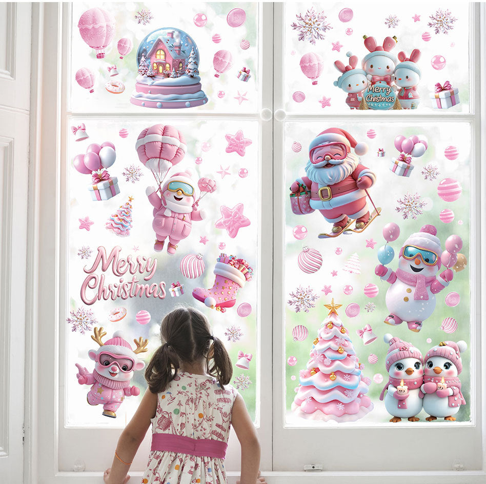 Cute Pink Christmas Window Stickers for Holiday Decor