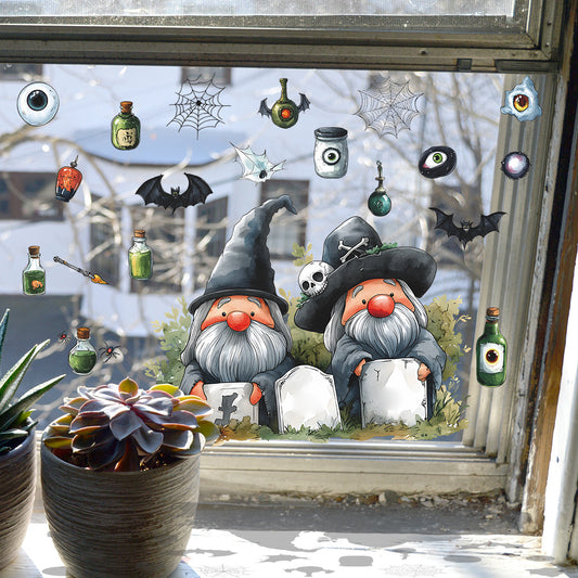Halloween Gnome & Bat Window Stickers β Static Cling No-Glue DΓ©cor ππ§ββοΈπ¦ Kawaii Stickers