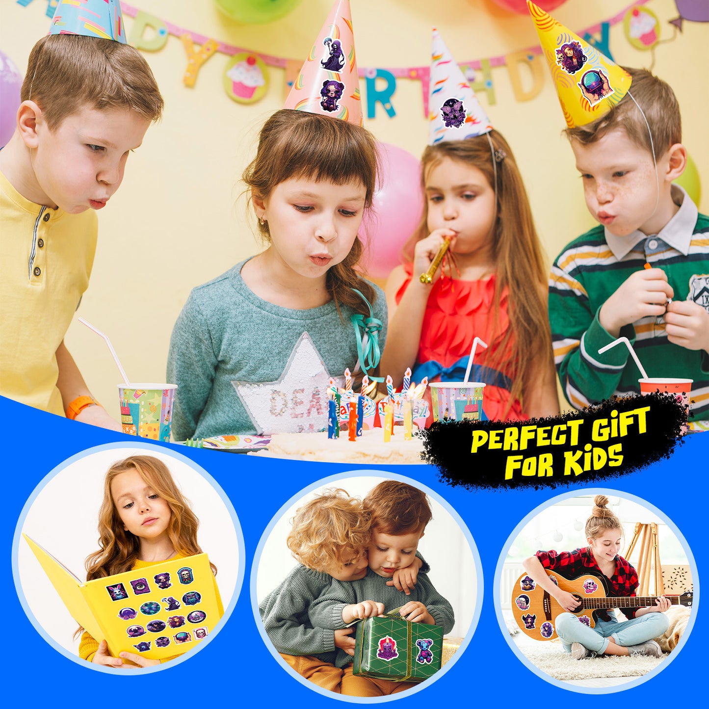 Halloween Stickers | 50pcs Purple Gothic Skull Halloween Sticker Pack