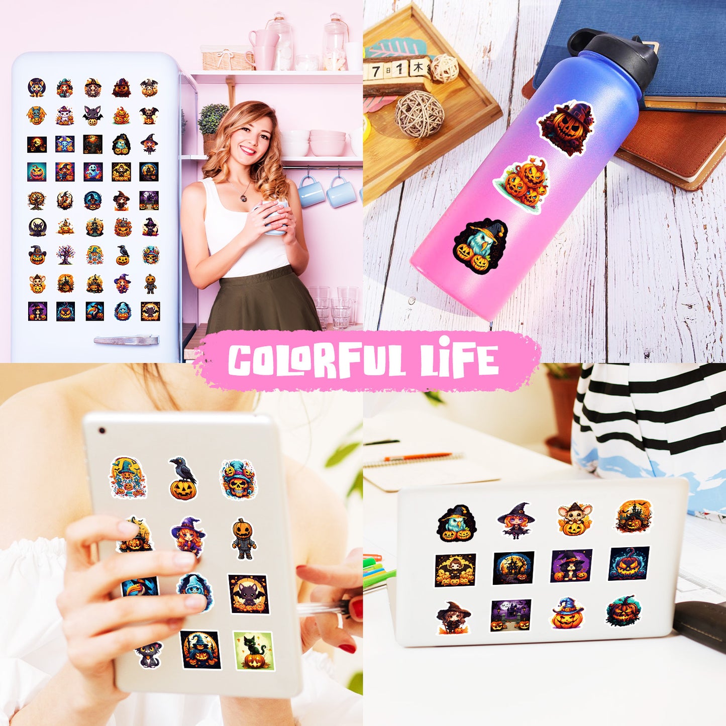 50pcs Halloween Pumpkin & Witch Stickers โ Spooky Skull, Black Cat & Horror Doodle Decals Kawaii Stickers