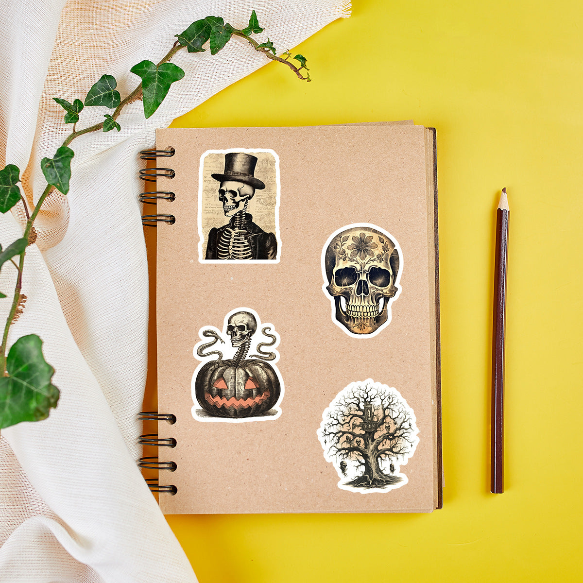 🎃 50pcs Nordic Gothic Halloween Stickers – Waterproof PVC Vinyl Decals for Laptop, Water Bottle & Holiday Decor Kawaii Stickers