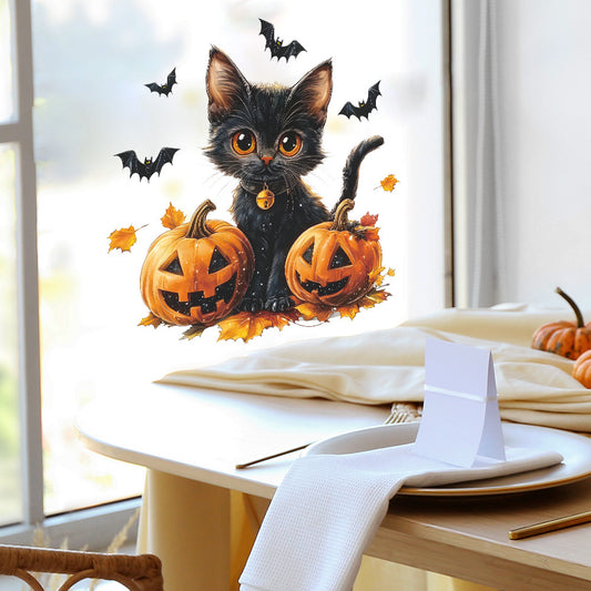 π Halloween Black Cat & Pumpkin Electrostatic Window Sticker β No Glue Needed Kawaii Stickers