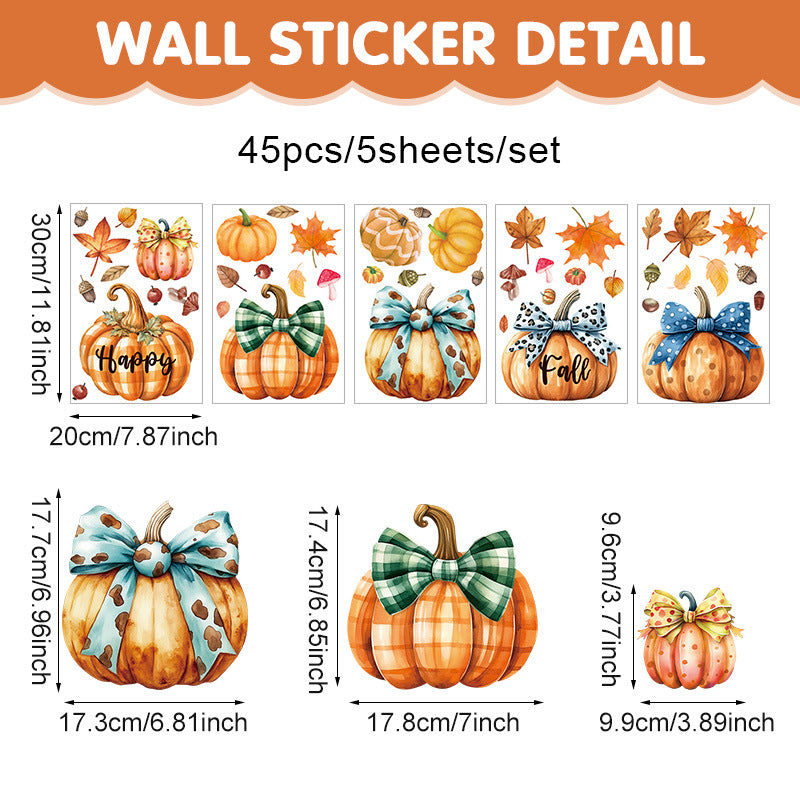 🎃 Cute Halloween Pumpkin Window Stickers – Autumn Glass Décor PVC Self-Adhesive Cute Pumpkin Kawaii Stickers