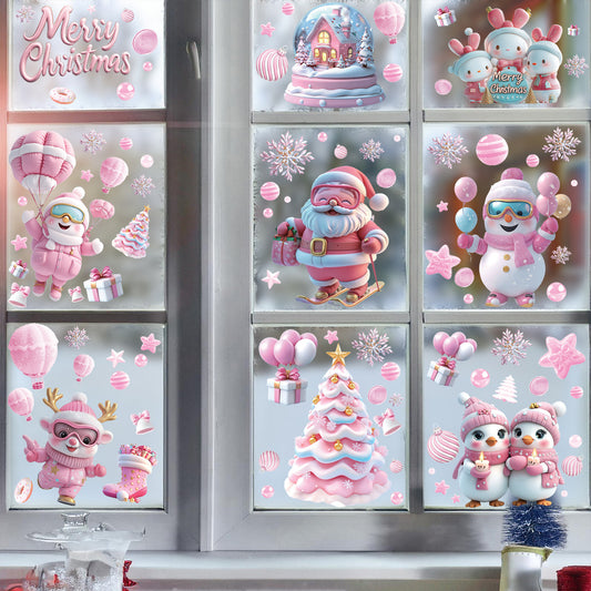 Cute Pink Christmas Window Stickers for Holiday Decor