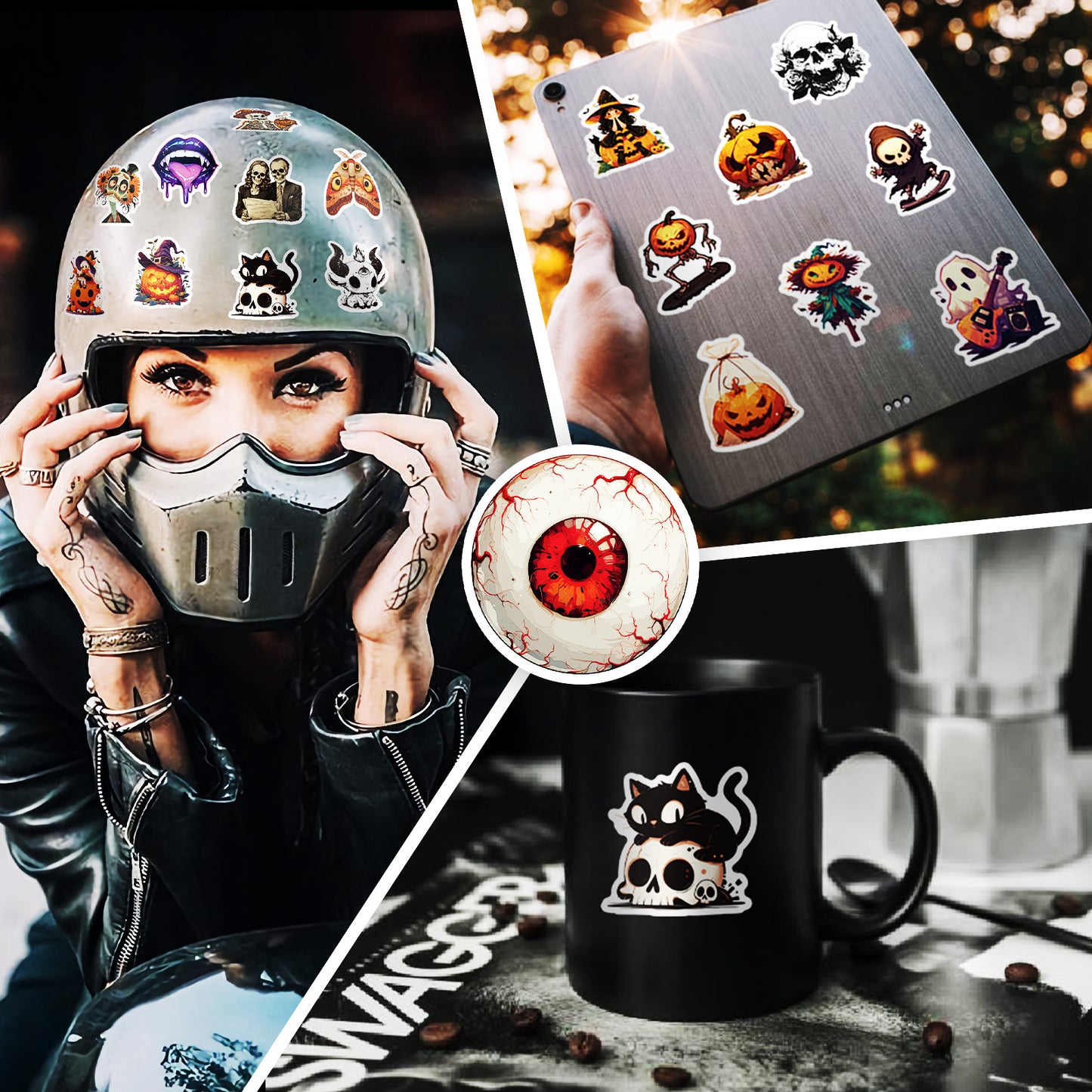 ๐ 50 Halloween Stickers โ Skulls, Pumpkins, Witches, Grim Reapers & Black Cats ๐ค Kawaii Stickers