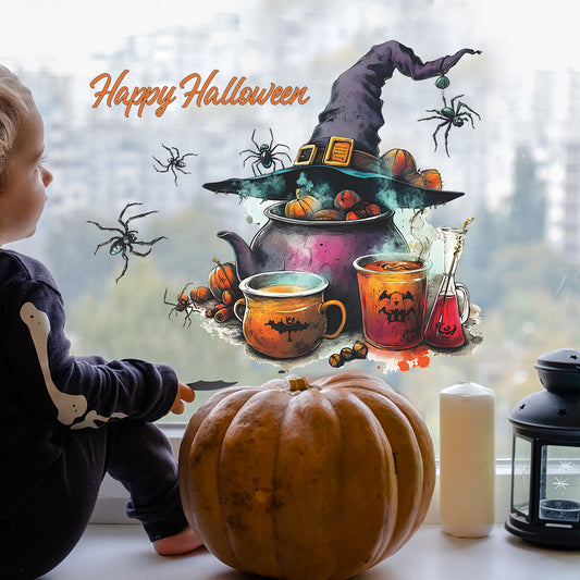 π§ββοΈπ Halloween Witch Window Stickers β Magic Potion & Witch Hat Static Cling Glass Decals β Home Party Decor Kawaii Stickers