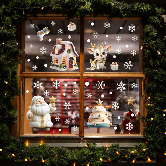 π Christmas Snowflake Window Stickers β Santa, Reindeer & Tree Static Clings βοΈβ¨ Kawaii Stickers
