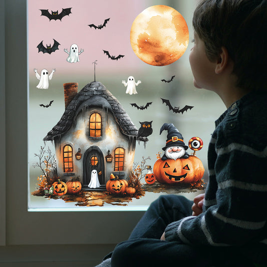 π Halloween Painted House Static Window Stickers β No Glue, Just Spooky Fun π» Kawaii Stickers
