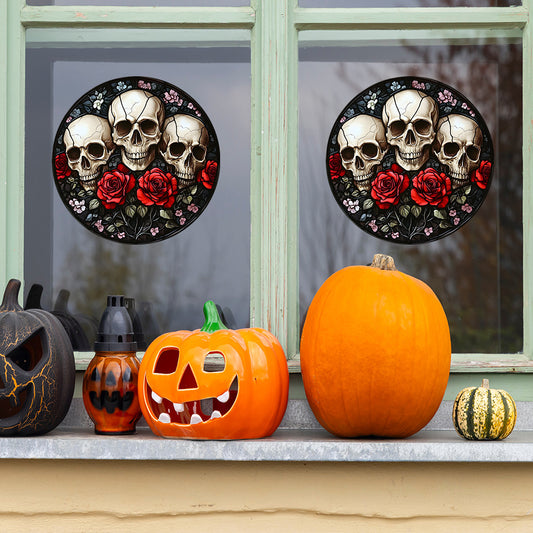 π Halloween Round Skull & Rose Static Window Stickers β No Glue, Just Static Magic πΉπ Kawaii Stickers