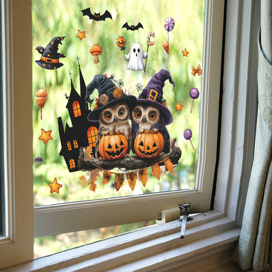 π Halloween Window Stickers β Cute Pumpkin Owl Static Cling π Kawaii Stickers