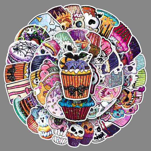 π 50 Pcs Halloween Holographic Stickers β Skull, Cake & DIY Designs Kawaii Stickers
