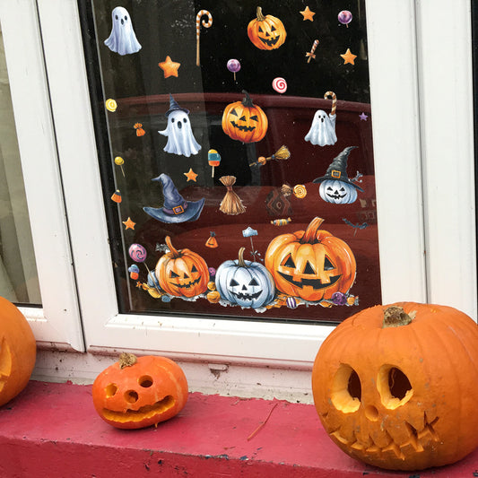 ππ» Cute Halloween Window Stickers β Static Cling Glass Decals with Pumpkins, Ghosts & Candy β Holiday Home Decor Kawaii Stickers