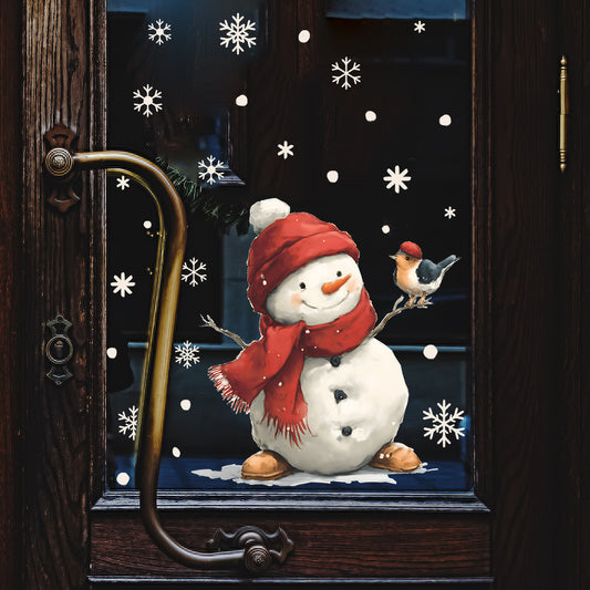 βοΈSnowflake Window Stickers Cartoon Snowman, Birds βοΈβ¨ | Static Cling Glass Decals for Holiday Home & Shop Decor π Kawaii Stickers