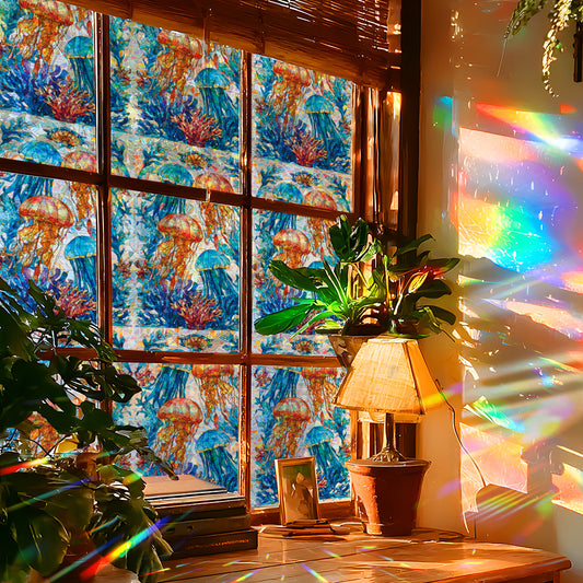 π Holographic Dreamy Jellyfish & Coral Window Stickers β Ocean Vibes for Your Bathroom π Kawaii Stickers
