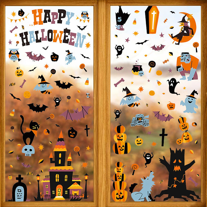 🎃👻 Halloween Castle Window Stickers – Happy Halloween Static Cling Decals with Pumpkin, Ghost & Bat Designs – Reusable PVC Wall & Glass Decorations 👻🎃 Kawaii Stickers