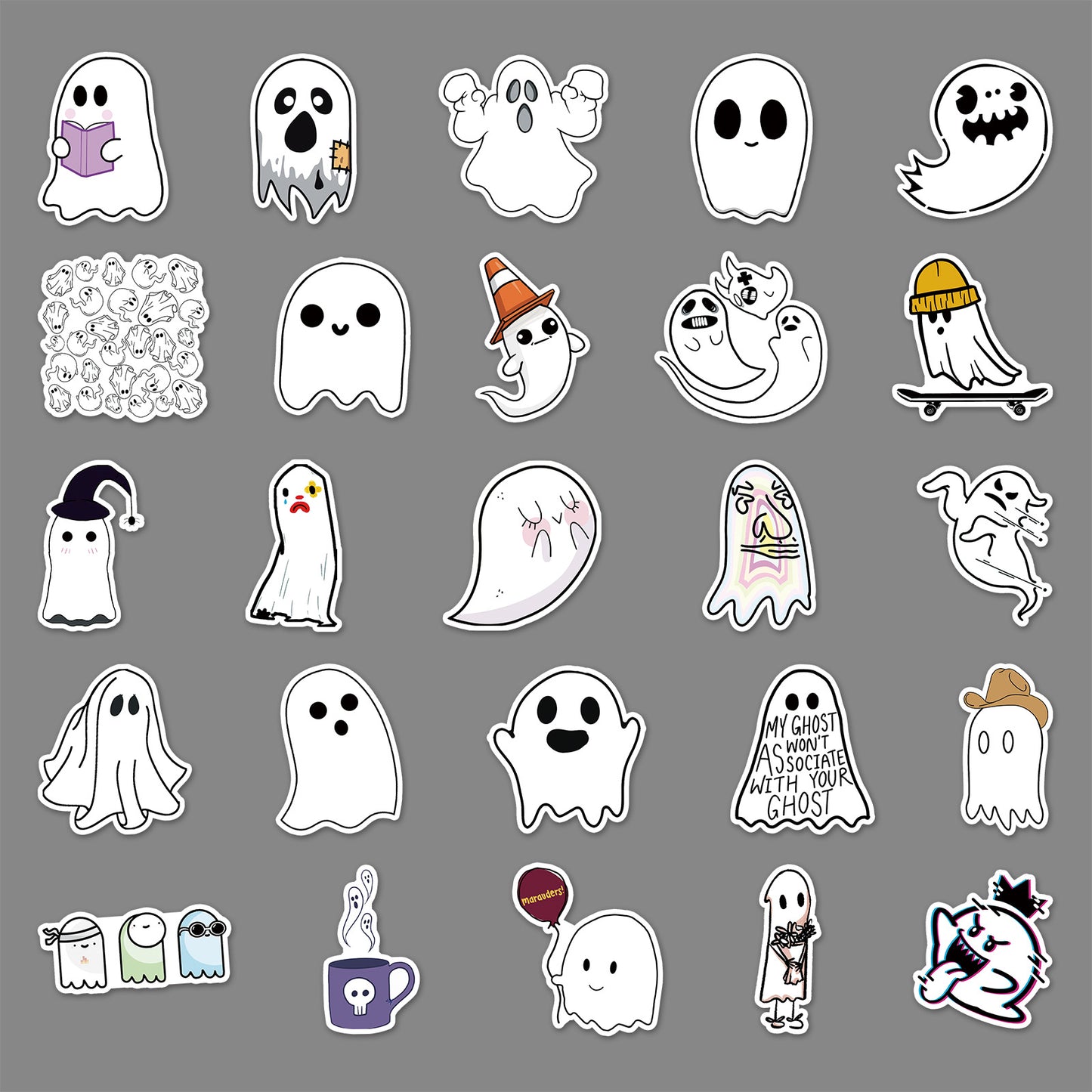 Halloween Stickers – Minimal Ghost Graffiti Decal Set(50pcs)