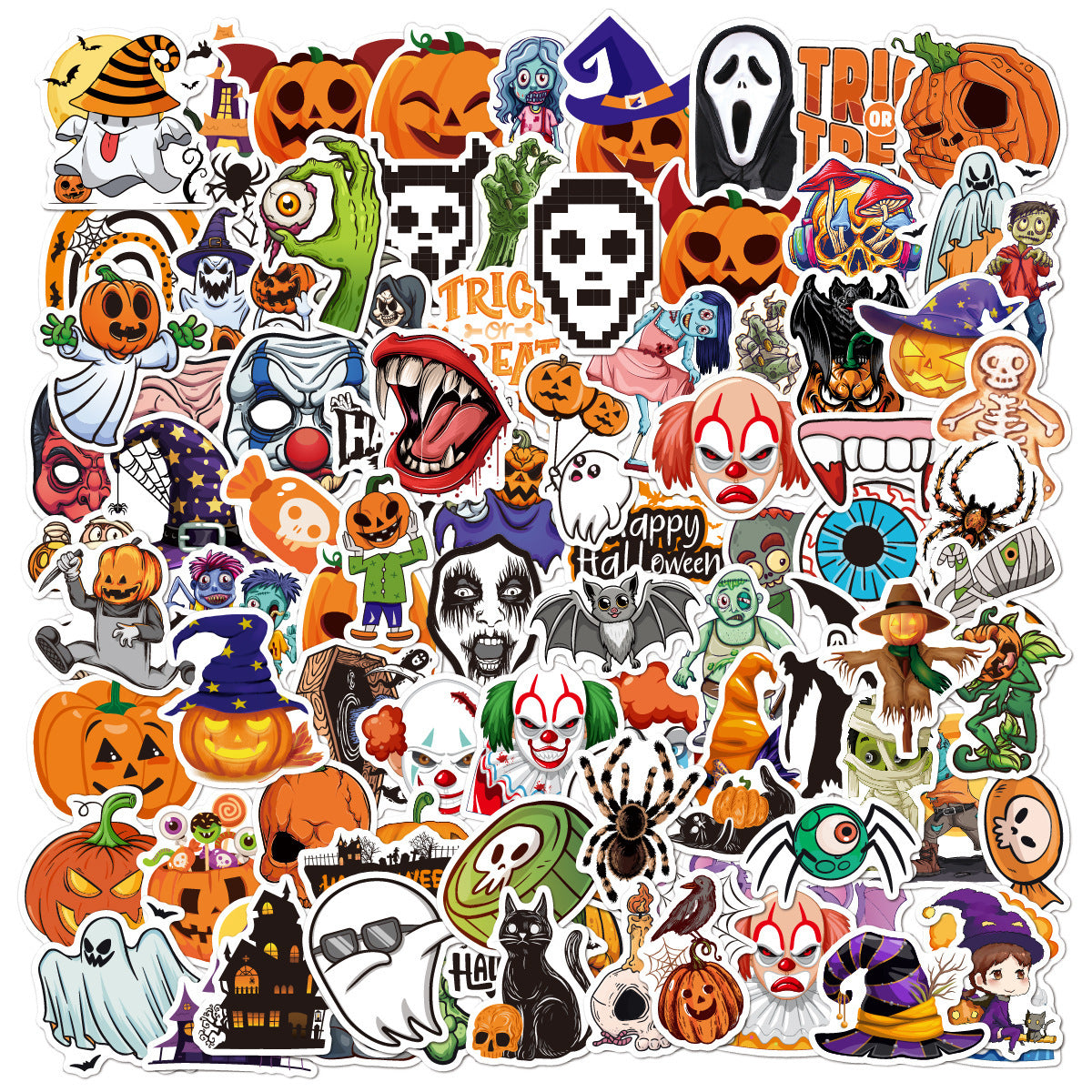🕸️ Halloween Stickers Cartoon Graffiti Holographic Vinyl Set – 50PCS 🎃👻✨ Kawaii Stickers