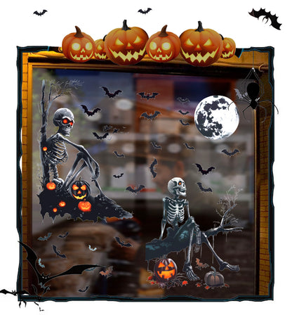 💀 Halloween Window Stickers – Black Skull & Pumpkins 🕷️🎃 Kawaii Stickers