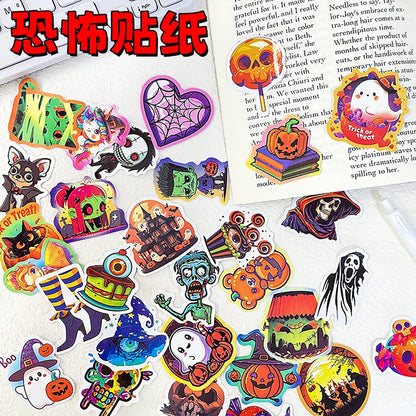 🎃 50 Halloween Stickers – Skulls, Pumpkins, Witches, Grim Reapers & Black Cats 🖤 Kawaii Stickers