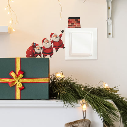 🎅 Three Santa Gift-Giving Christmas Wall Stickers – Self-Adhesive PVC Décor for Switches 🎄 Kawaii Stickers