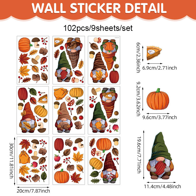 🎃 Cute Halloween Pumpkin Window Stickers – Autumn Glass Décor PVC Self-Adhesive Dwarf Stickers Kawaii Stickers