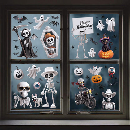 Spooky Halloween Window Stickers – Bats, Pumpkins & Ghosts 🎃🕸️ Kawaii Stickers