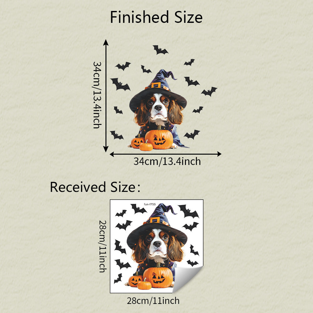 🎃🐶 Cute Halloween Dog Window Stickers – Static Cling Glass Decals with Pumpkins & Spooky Fun – Holiday Home Decor 28*28cm Kawaii Stickers