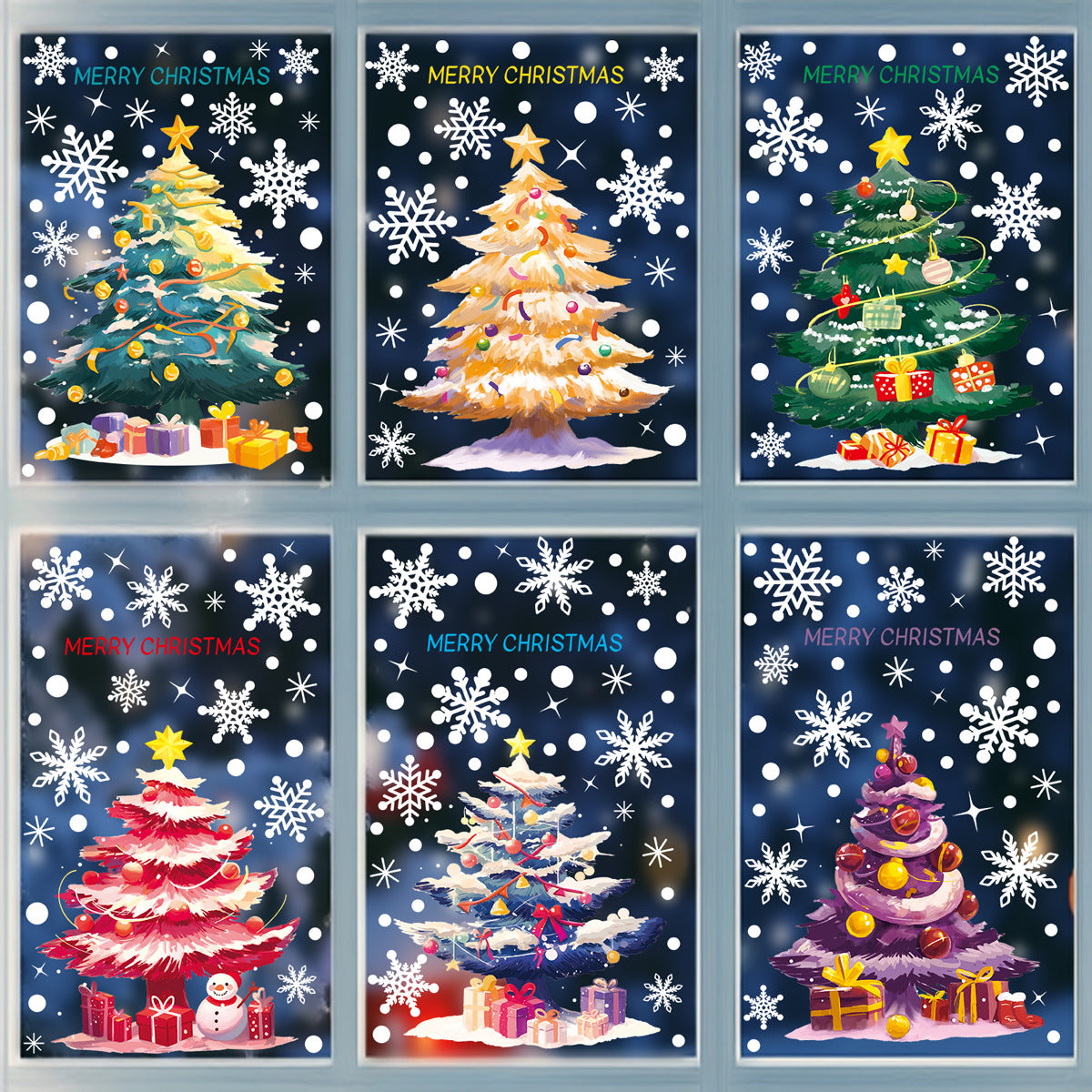 🎄 Christmas Stickers – Holiday Decorations with Christmas Tree, Snowman & Snowflake Window Clings 🎅 BQ(545-547)+(549-551) Kawaii Stickers