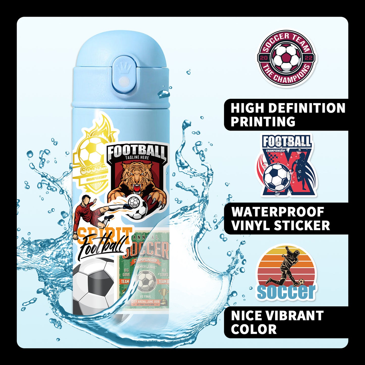 ⚽ 50PCS New Football Stickers Pack – Waterproof PVC World Cup Graffiti – Cool Stickers for Water Bottles, Laptops & iPhones Kawaii Stickers