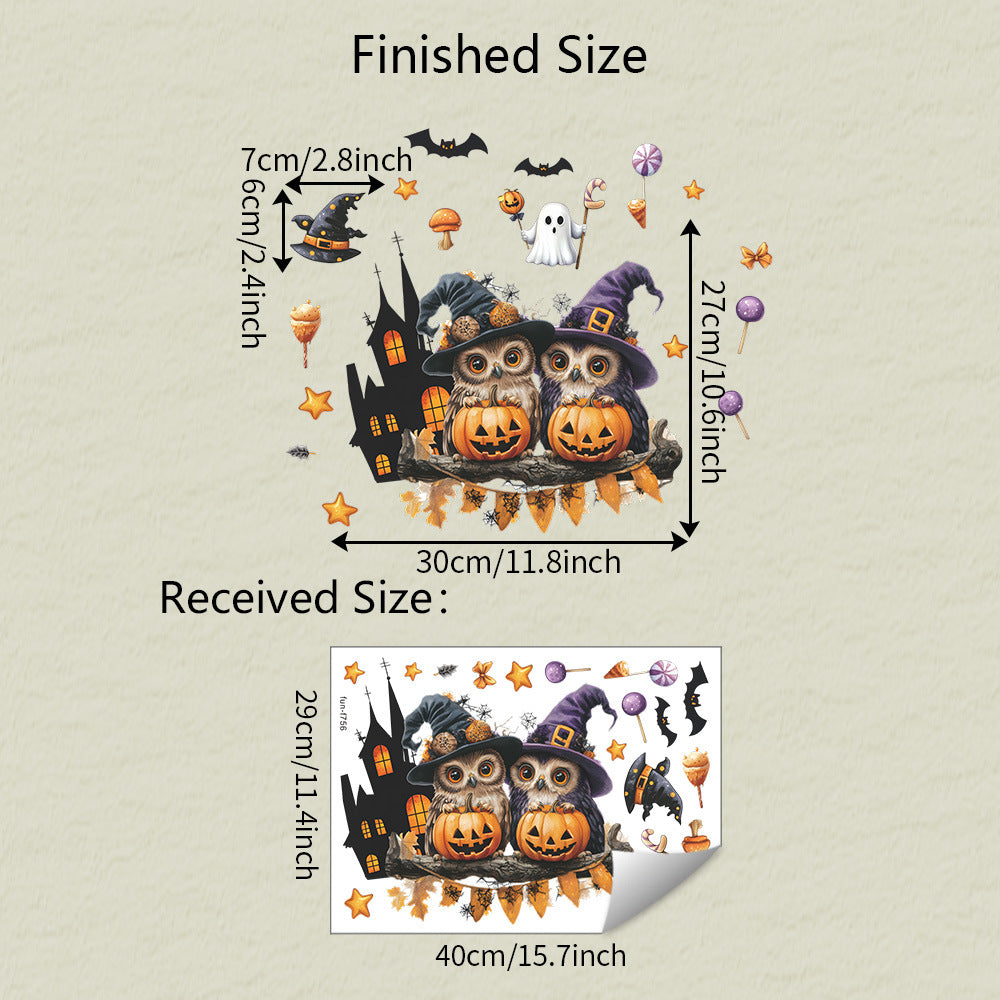 🎃 Halloween Window Stickers – Cute Pumpkin Owl Static Cling 🎃 29*40cm Kawaii Stickers