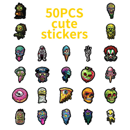 50pcs Colorful Skull Stickers – Halloween Festival Decoration Vinyl Decals Kawaii Stickers