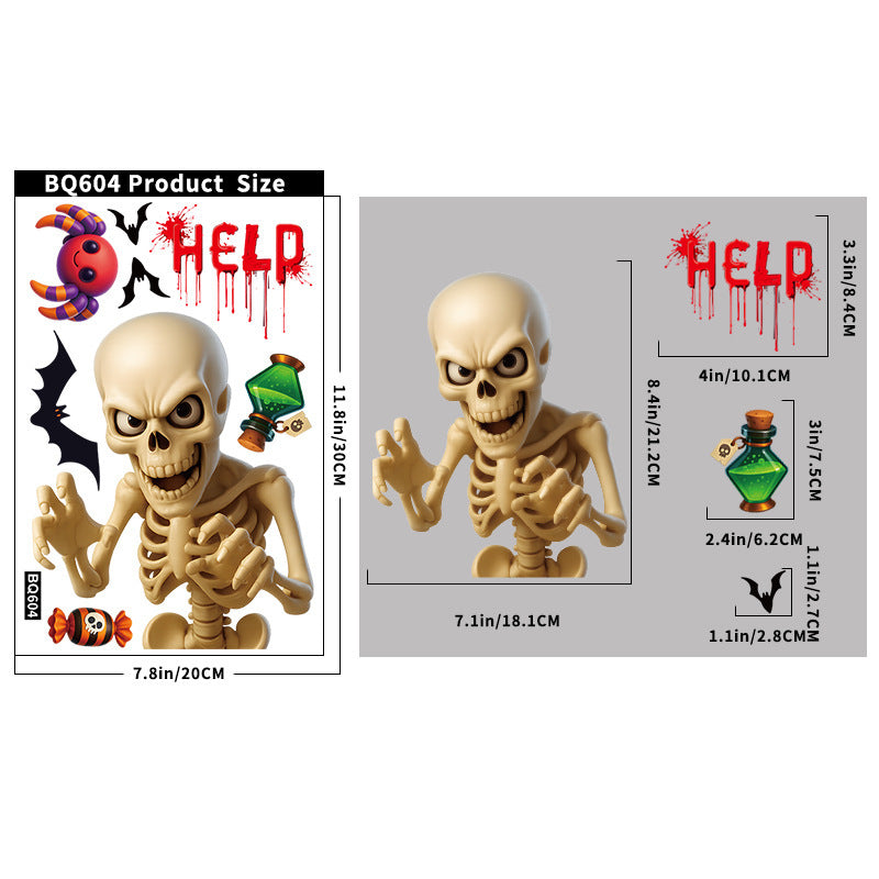 💀 Halloween Skull & Pumpkin Glass Window Stickers – Spooky Fun Decor 🎃 BQ604 Kawaii Stickers