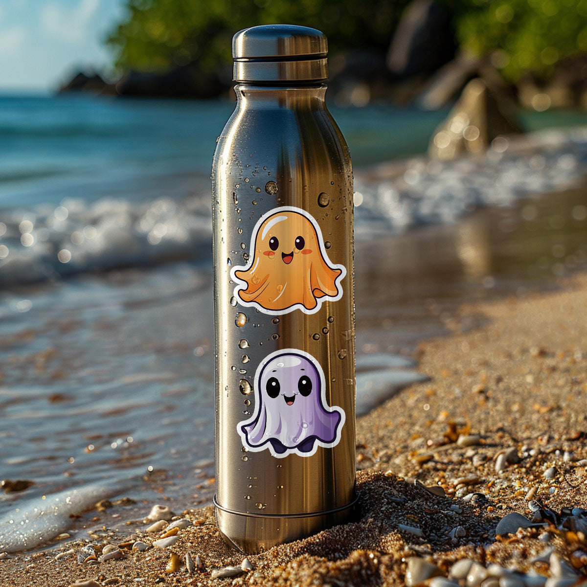 🎃 50pcs Cute Halloween Stickers – Ghost & Pumpkin Waterproof Vinyl Decals for Laptop, Skateboard, Water Bottle Kawaii Stickers