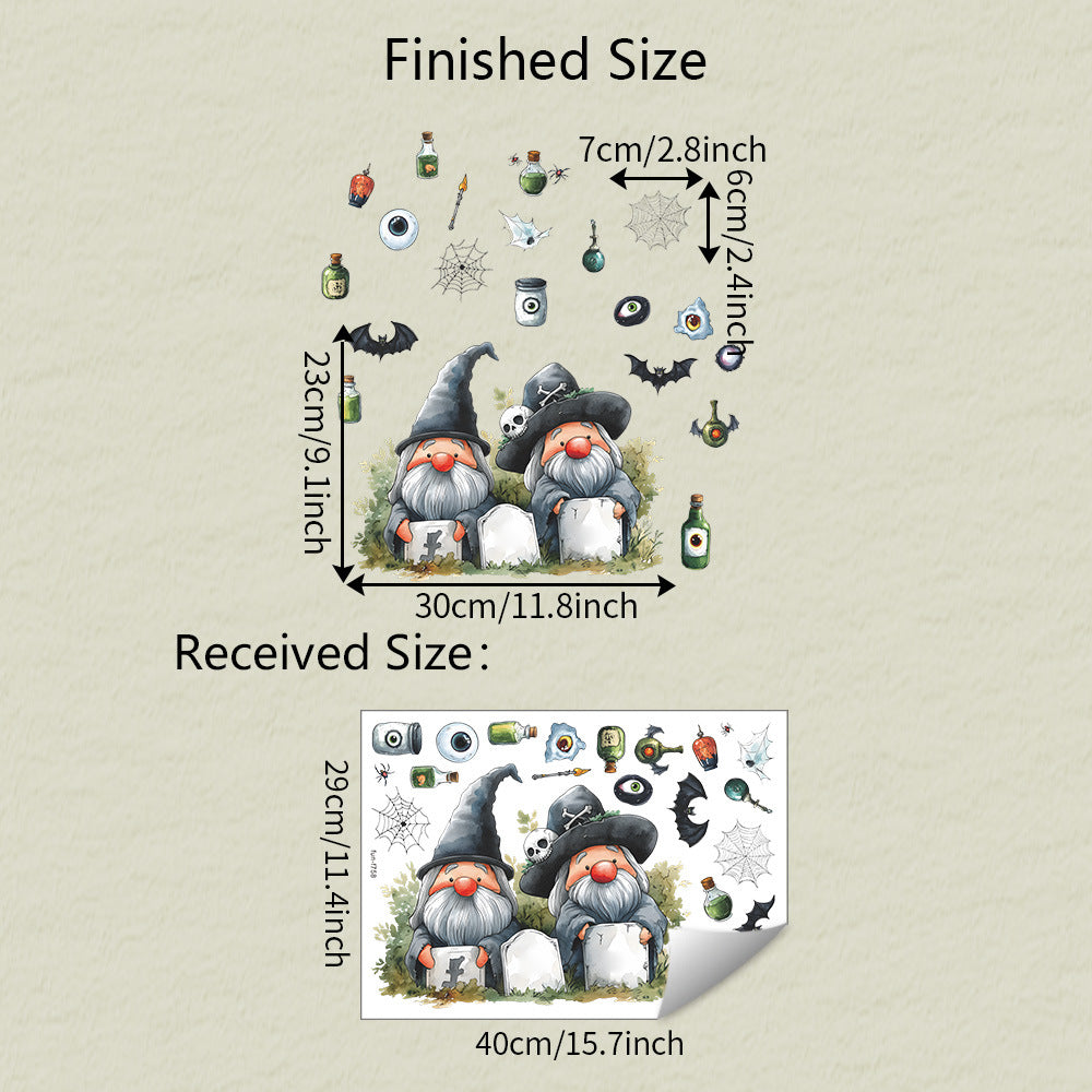 Halloween Gnome & Bat Window Stickers – Static Cling No-Glue Décor 🎃🧙‍♂️🦇 Kawaii Stickers