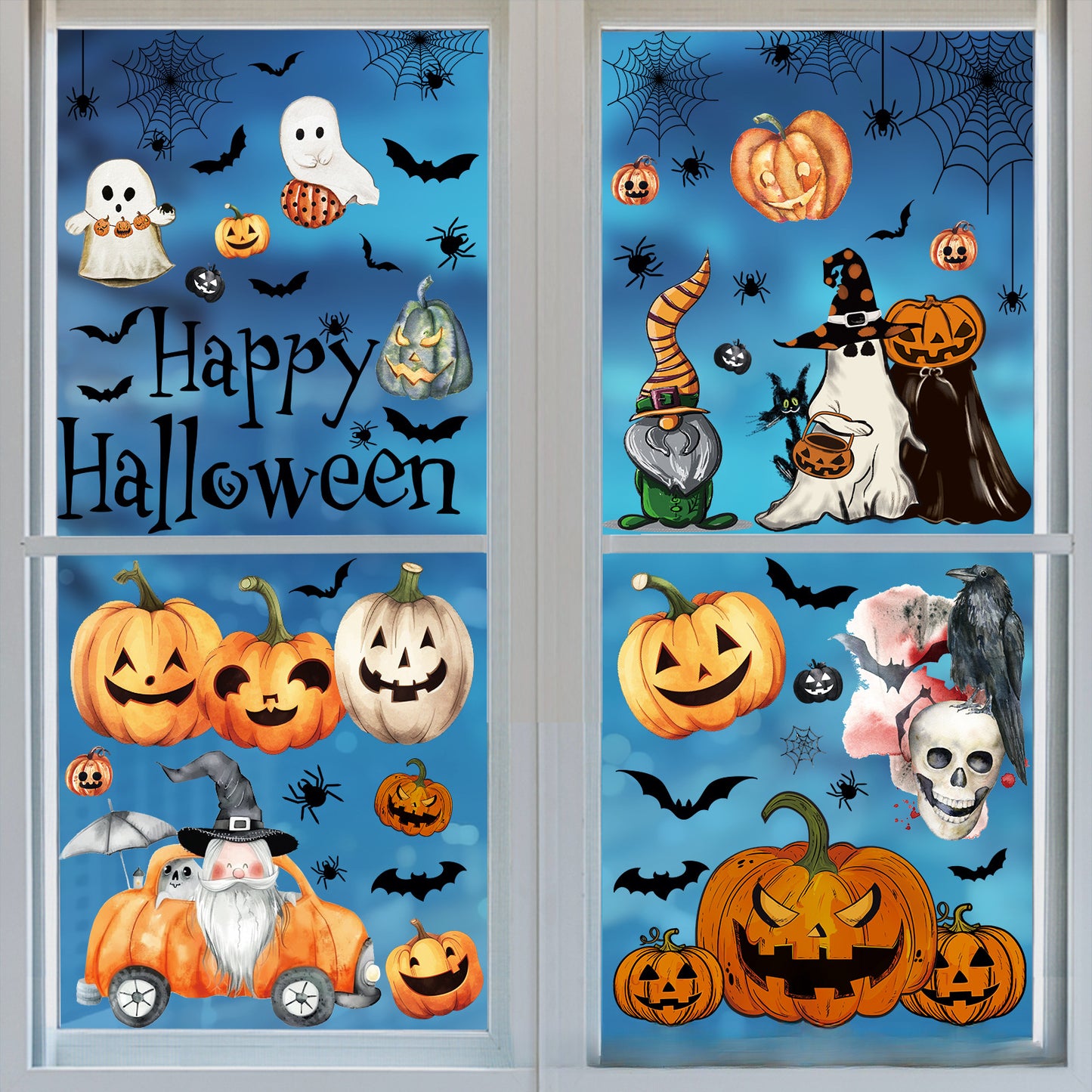 🎃 Halloween Window Stickers – Cute Pumpkin & Bat Static Clings for Glass Doors & Party Decor 👻🦇 Kawaii Stickers