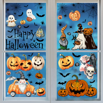 🎃 Halloween Window Stickers – Cute Pumpkin & Bat Static Clings for Glass Doors & Party Decor 👻🦇 Kawaii Stickers