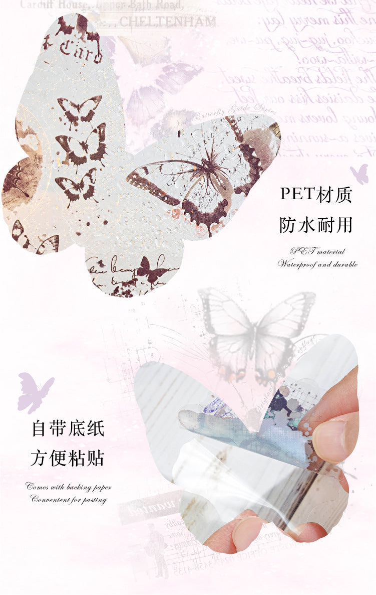 40PCS Butterfly Sticker Book – White Ink & Color Ink Botanical Collection – Scrapbook & Journal Vinyl Decals Kawaii Stickers