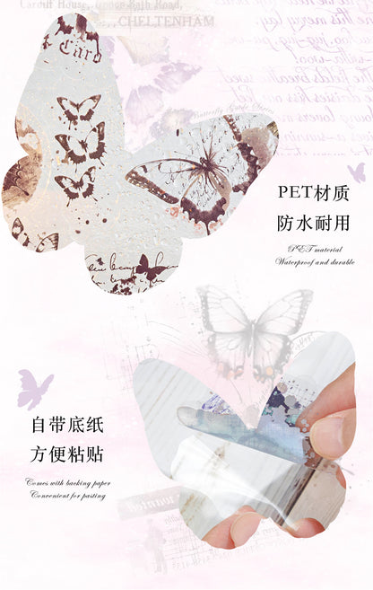 40PCS Butterfly Sticker Book – White Ink & Color Ink Botanical Collection – Scrapbook & Journal Vinyl Decals Kawaii Stickers