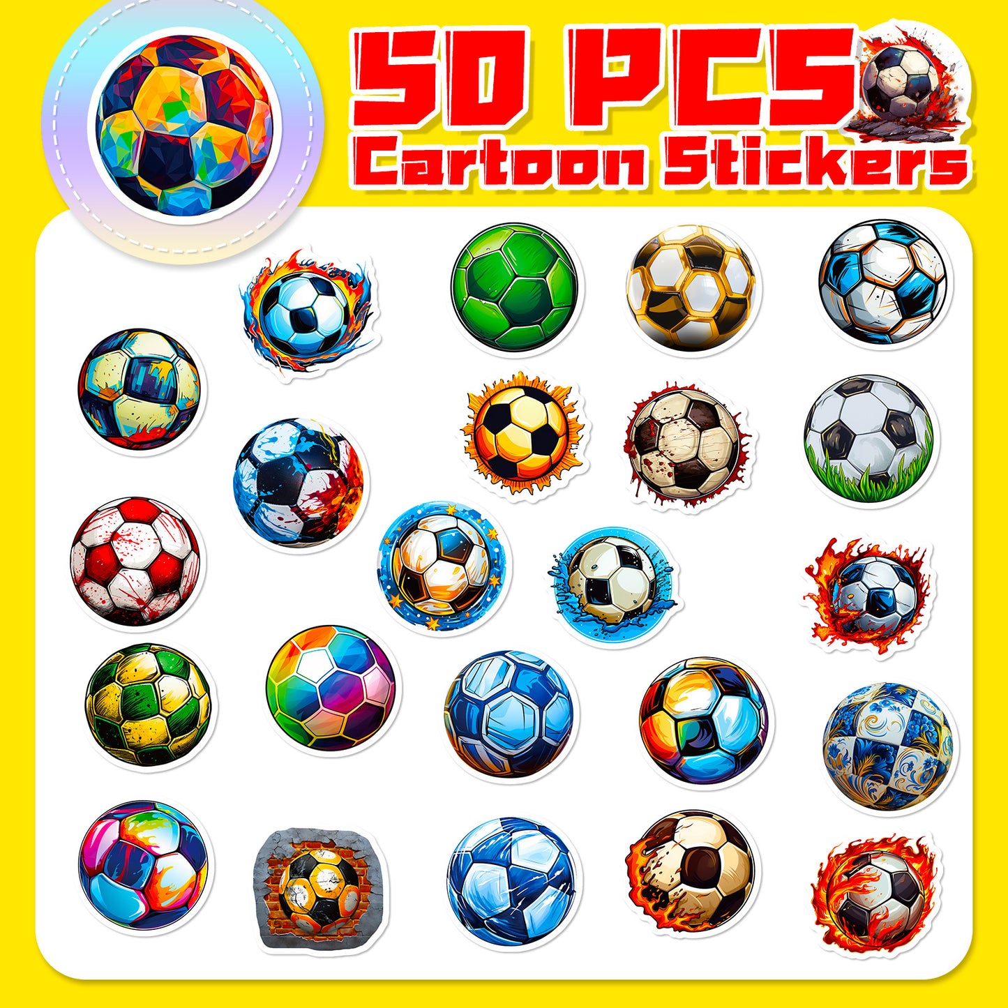 ⚽ 50PCS Cartoon Football Stickers – World Cup Graffiti Laptop, Water Bottle & Phone Decals 2025 🎨✨ Kawaii Stickers