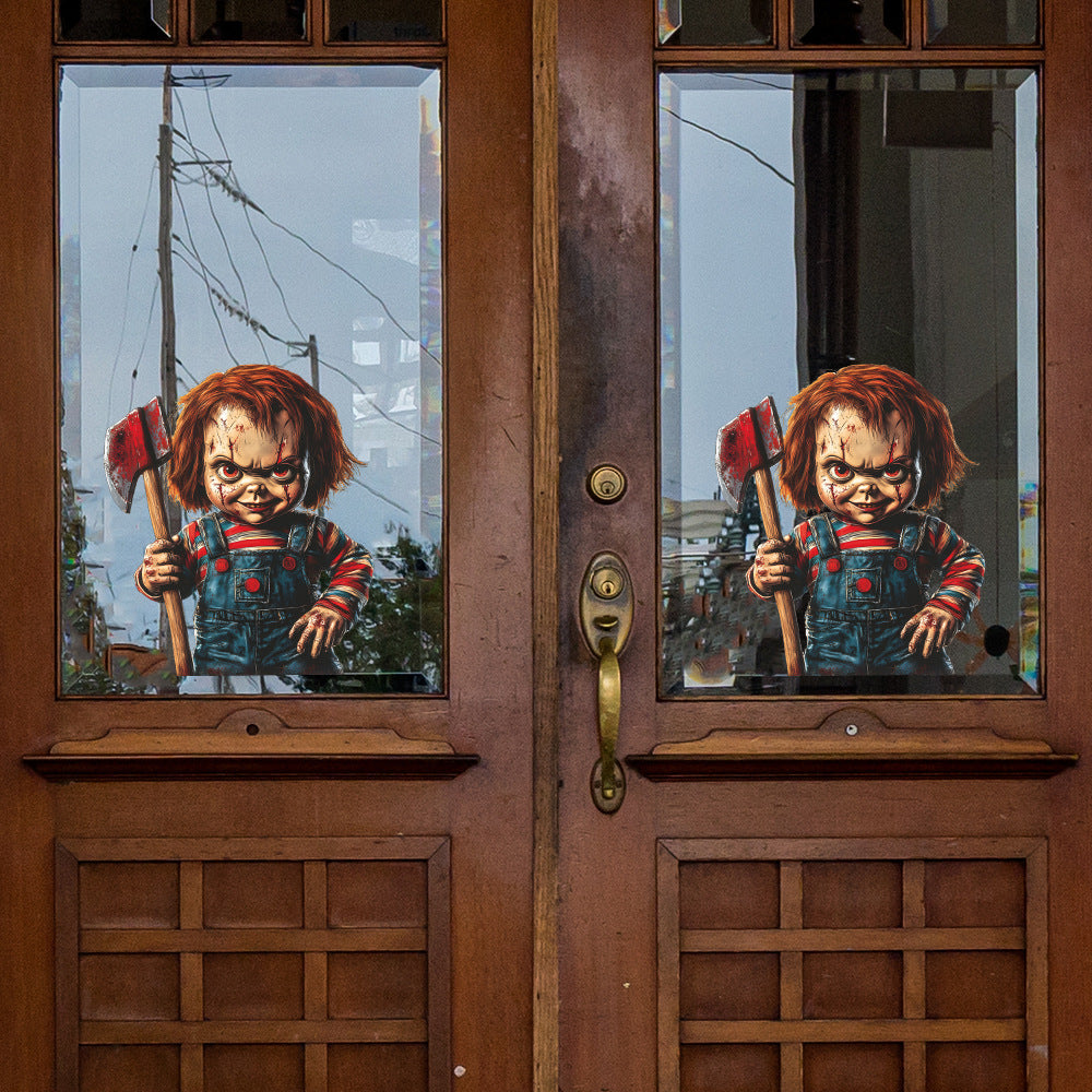 🎃 Halloween Horror Little Demon with Axe Static Window Stickers – No Glue 🕷️ Kawaii Stickers