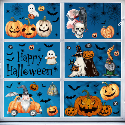 🎃 Halloween Window Stickers – Cute Pumpkin & Bat Static Clings for Glass Doors & Party Decor 👻🦇 Kawaii Stickers