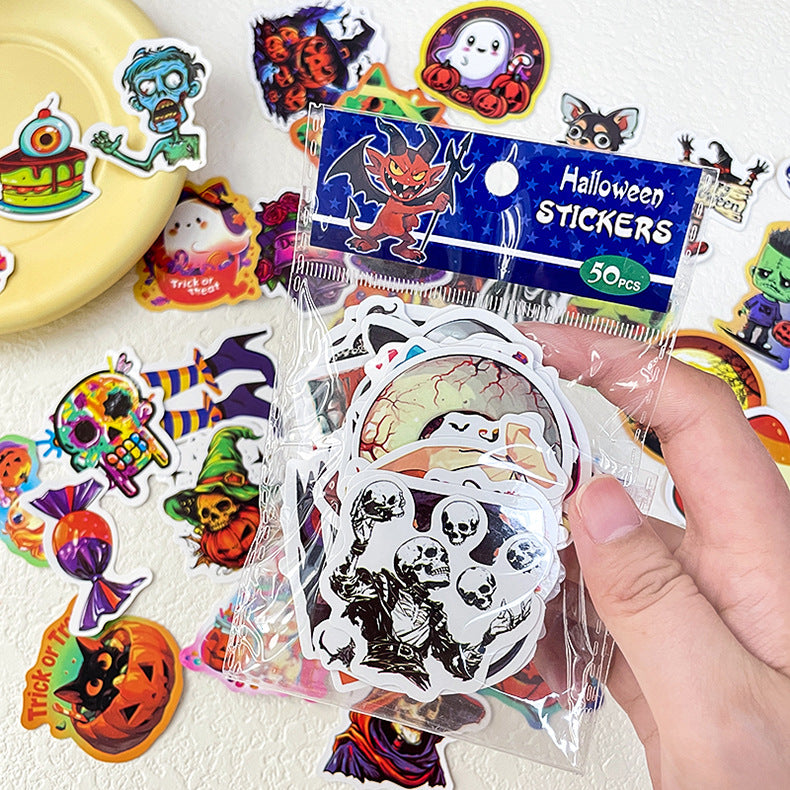 🎃 50 Halloween Stickers – Skulls, Pumpkins, Witches, Grim Reapers & Black Cats 🖤 Kawaii Stickers