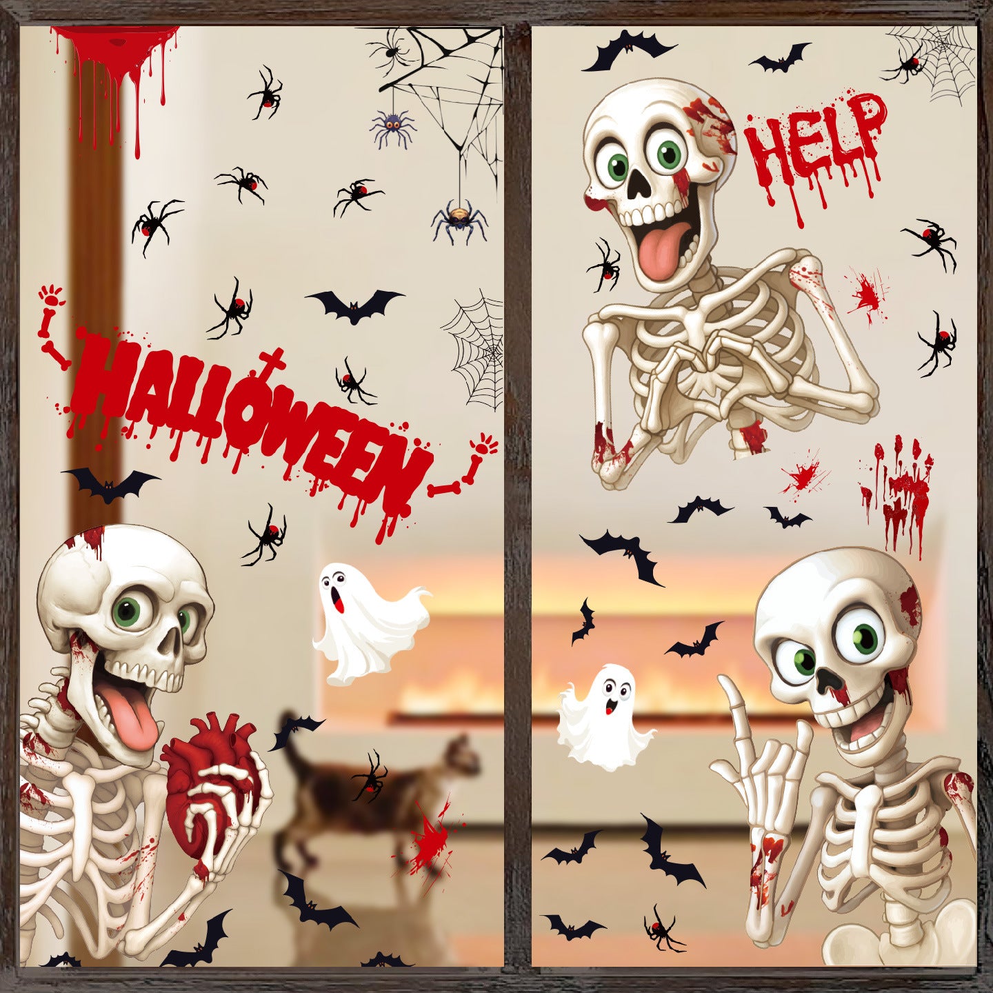 💀 Halloween Skeleton & Ghost Window Stickers – Spooky Fun for Your Home 🎃 Kawaii Stickers