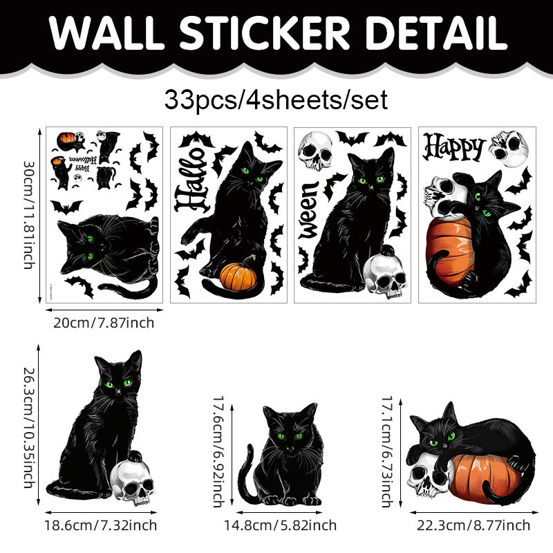 Halloween Window Stickers – Black Cat, Bat & Pumpkin PVC Wall Decals – Happy Halloween Stickers for Glass & Walls – Kawaii Stickers Halloween-1 20*30cm4pcs Kawaii Stickers