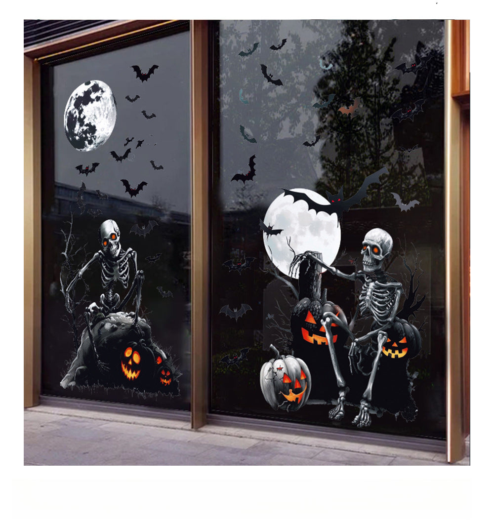 💀 Halloween Window Stickers – Black Skull & Pumpkins 🕷️🎃 Kawaii Stickers