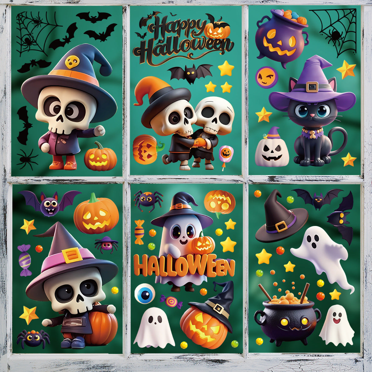 Spooky Halloween Window Stickers – Bats, Pumpkins & Ghosts 🎃🕸️ Kawaii Stickers