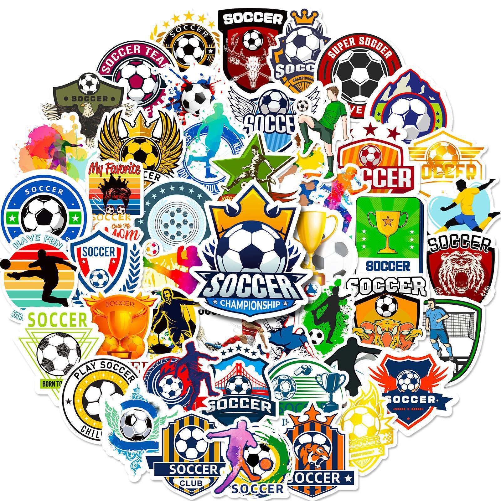 Football Stickers – 50Pcs Sport Designs – High-Definition Waterproof PVC – For Water Bottles, Laptops, Skateboards, Suitcases, Phones – Kawaii Stickers Kawaii Stickers