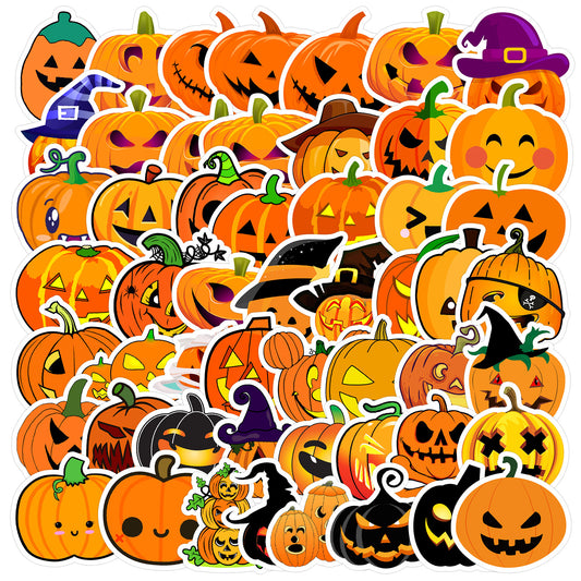 🎃 50pcs Halloween Pumpkin Stickers – Waterproof Vinyl Decals for Cars, Phones, Water Bottles & Holiday Decoration Kawaii Stickers