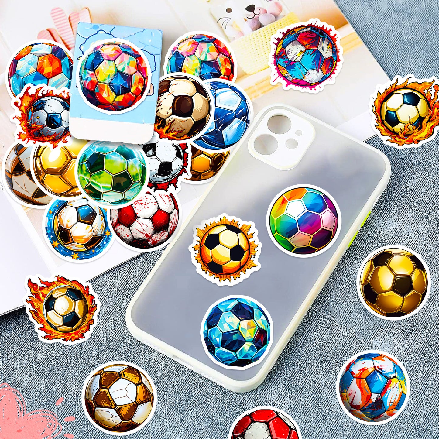 ⚽️ 50Pcs Football Stickers – Cool Waterproof PVC for Bottles, Laptops & More Kawaii Stickers