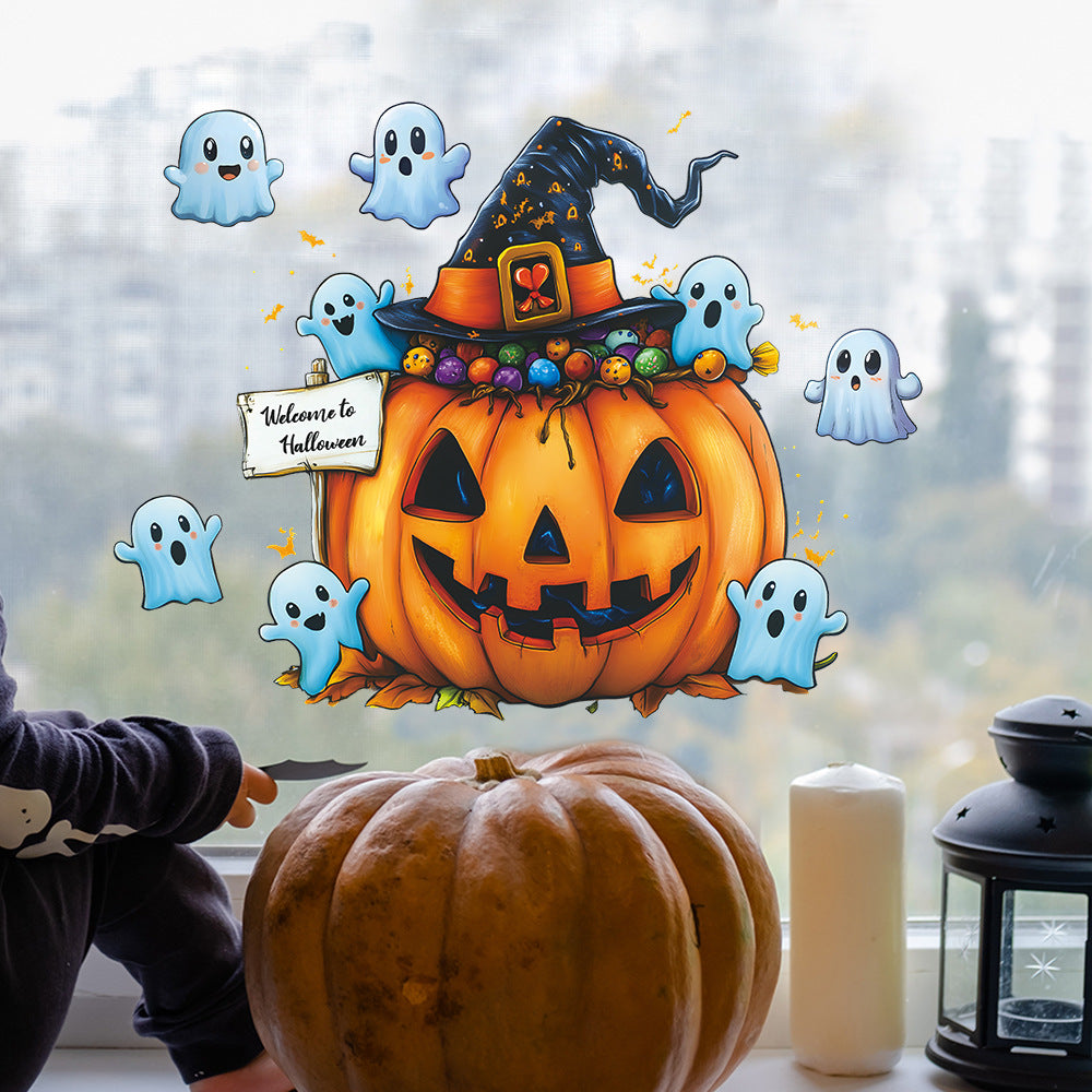 🎃 Halloween Cartoon Ghost & Pumpkin Static Cling Window Stickers 👻🪟✨ Kawaii Stickers